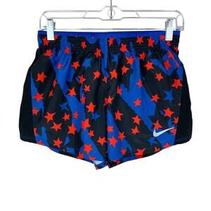 Nike Athletic Shorts Blue Black Red Stars Lined Elastic Waist Dri-Fit Women's S